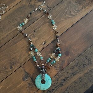 Turquoise and Brown Beaded Necklace